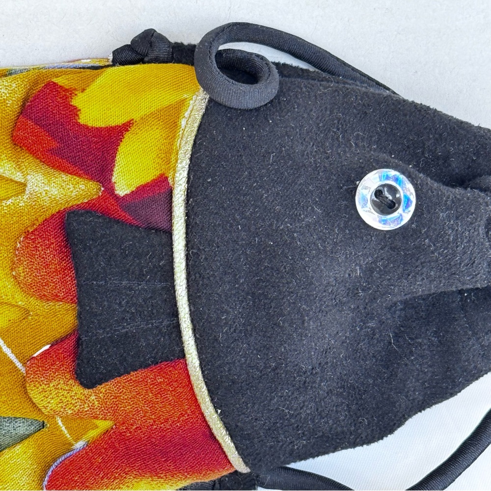 Cathayana Fish Cross Body Bag Black Yellow Orange Green Scales Drawstring Top - Picture 4 of 16